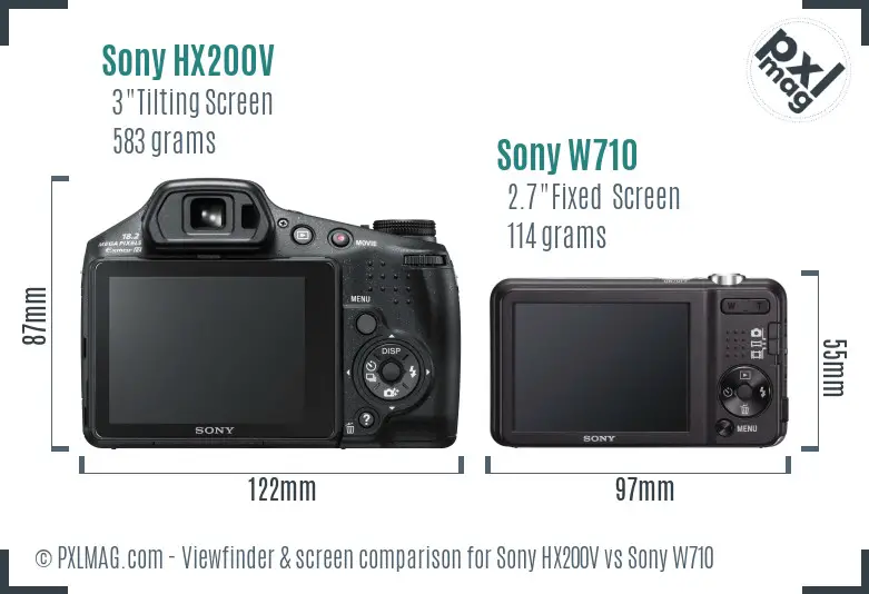 Sony HX200V vs Sony W710 Screen and Viewfinder comparison