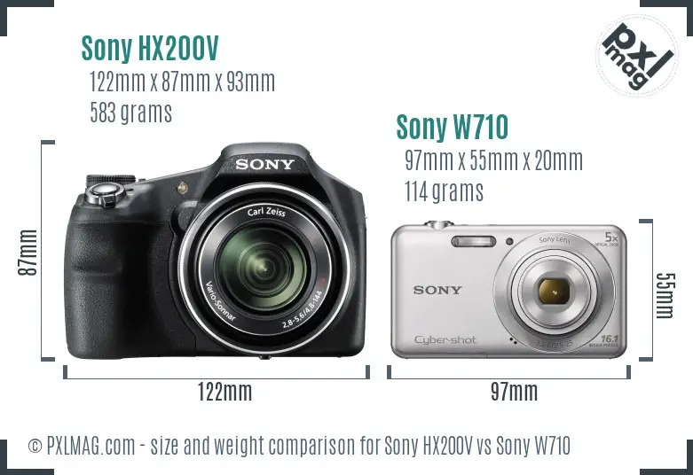 Sony HX200V vs Sony W710 size comparison