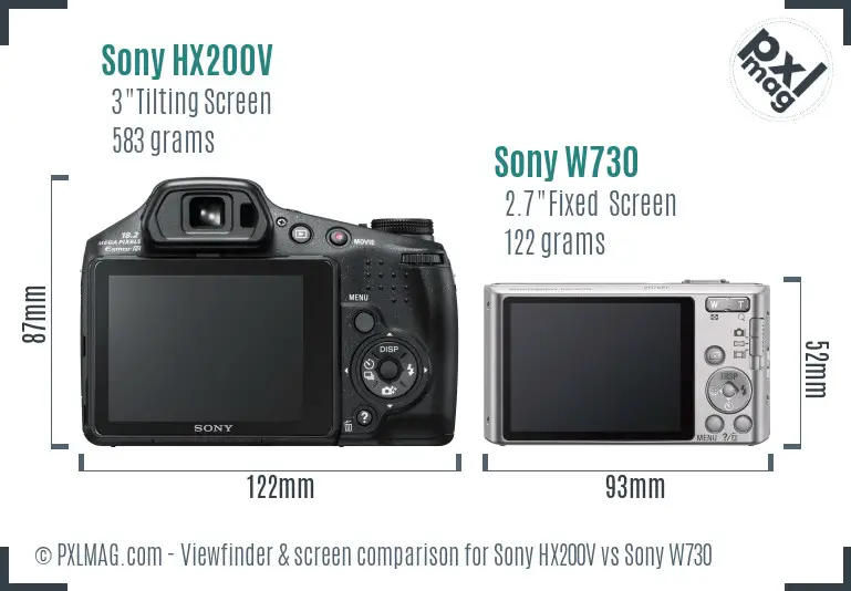 Sony HX200V vs Sony W730 Screen and Viewfinder comparison