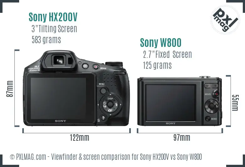 Sony HX200V vs Sony W800 Screen and Viewfinder comparison
