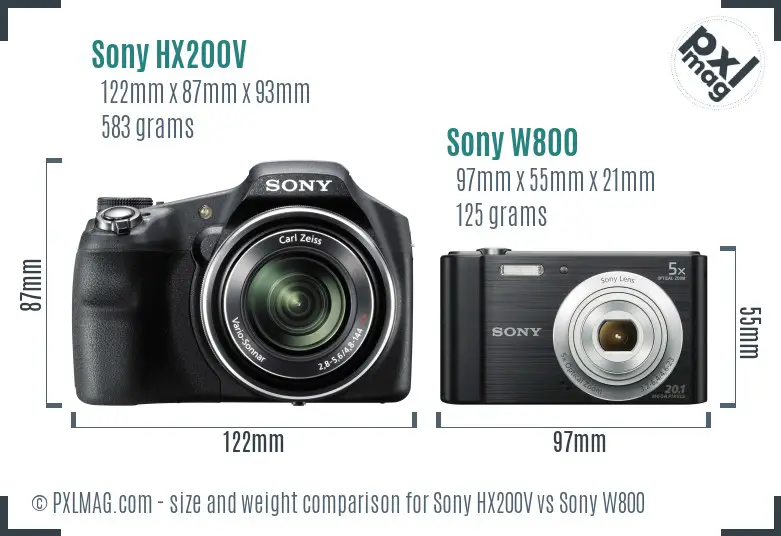 Sony HX200V vs Sony W800 size comparison