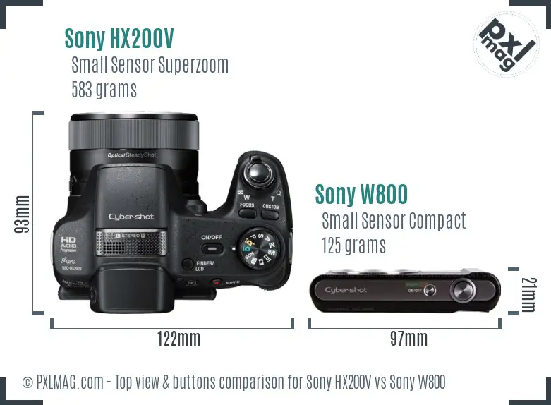 Sony HX200V vs Sony W800 top view buttons comparison