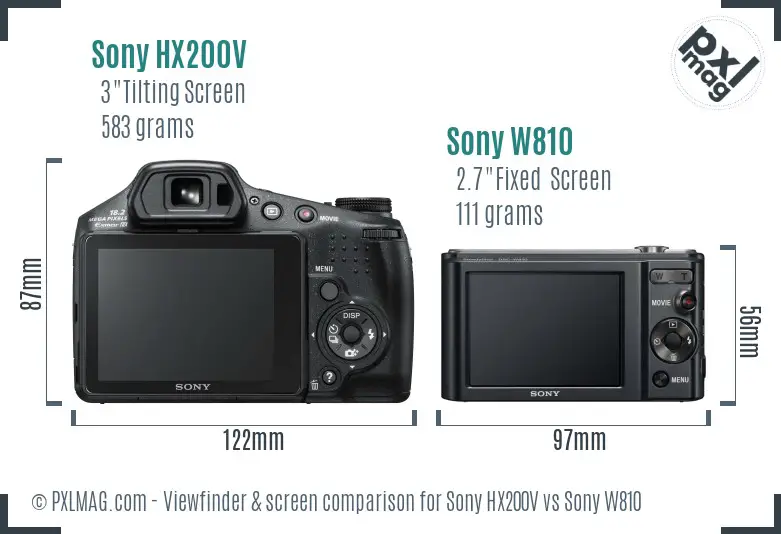 Sony HX200V vs Sony W810 Screen and Viewfinder comparison