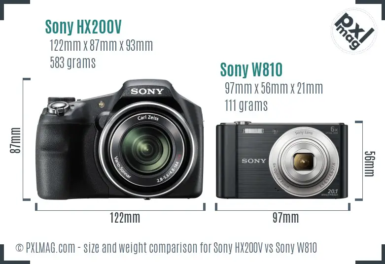 Sony HX200V vs Sony W810 size comparison