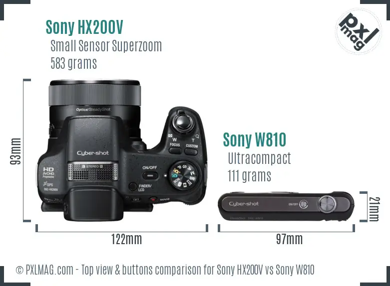Sony HX200V vs Sony W810 top view buttons comparison