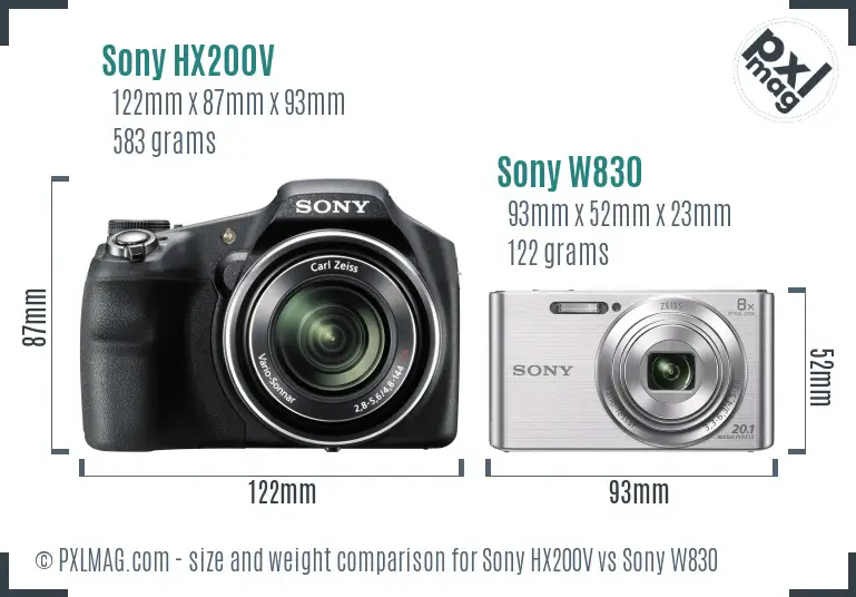 Sony HX200V vs Sony W830 size comparison