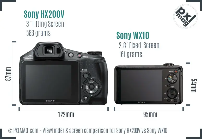 Sony HX200V vs Sony WX10 Screen and Viewfinder comparison