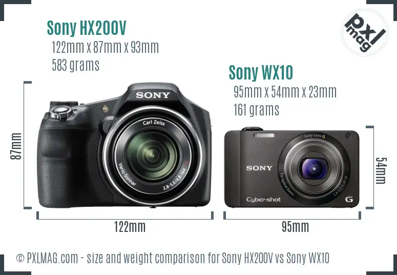 Sony HX200V vs Sony WX10 size comparison