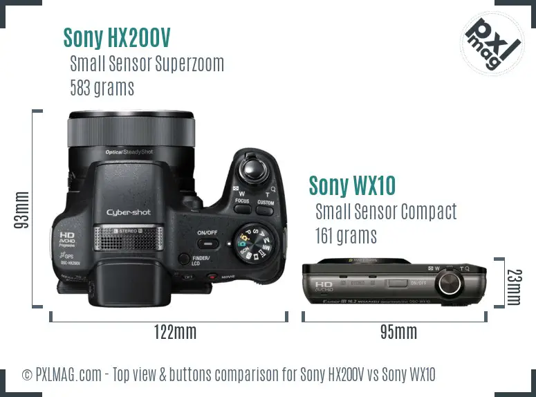 Sony HX200V vs Sony WX10 top view buttons comparison