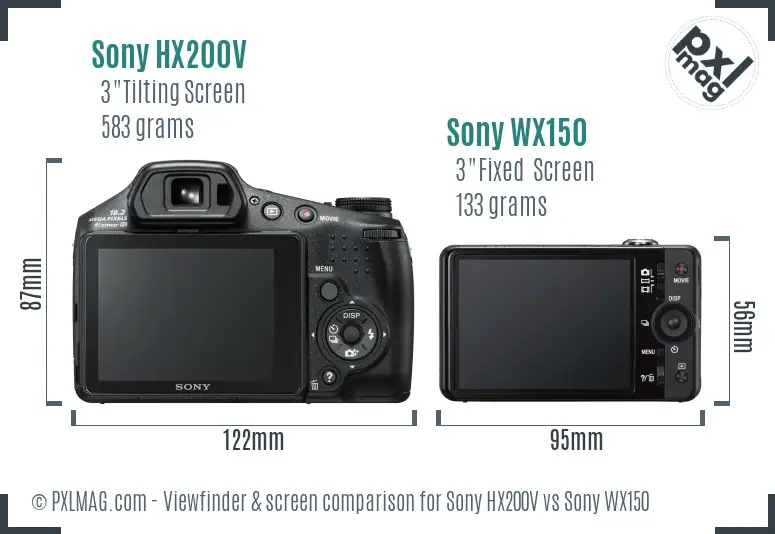 Sony HX200V vs Sony WX150 Screen and Viewfinder comparison
