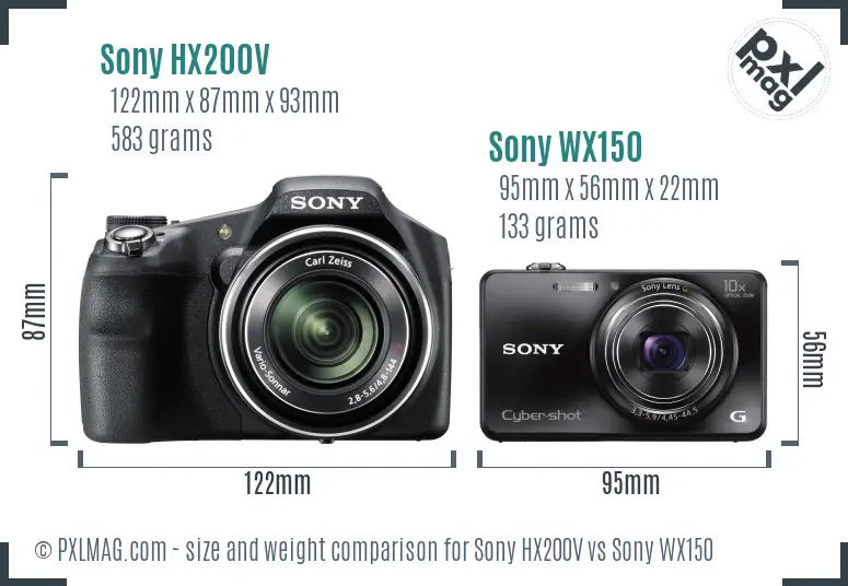 Sony HX200V vs Sony WX150 size comparison