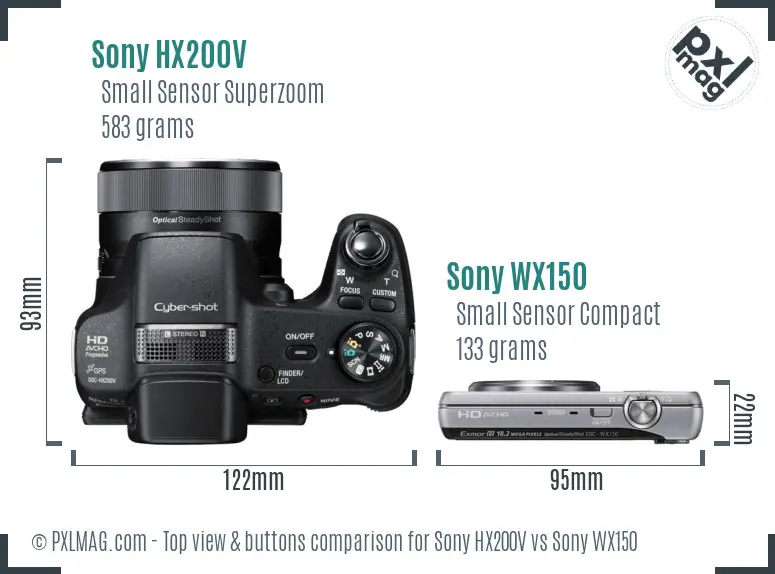 Sony HX200V vs Sony WX150 top view buttons comparison