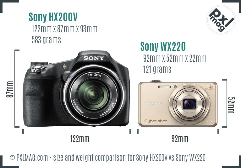 Sony HX200V vs Sony WX220 size comparison