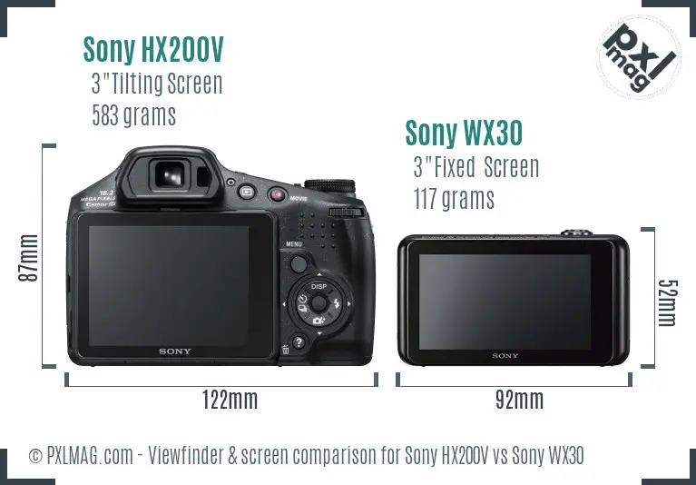 Sony HX200V vs Sony WX30 Screen and Viewfinder comparison