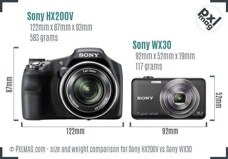 Sony HX200V vs Sony WX30 size comparison