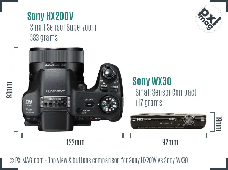 Sony HX200V vs Sony WX30 top view buttons comparison