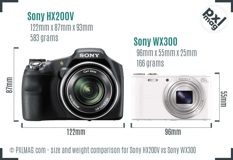 Sony HX200V vs Sony WX300 size comparison