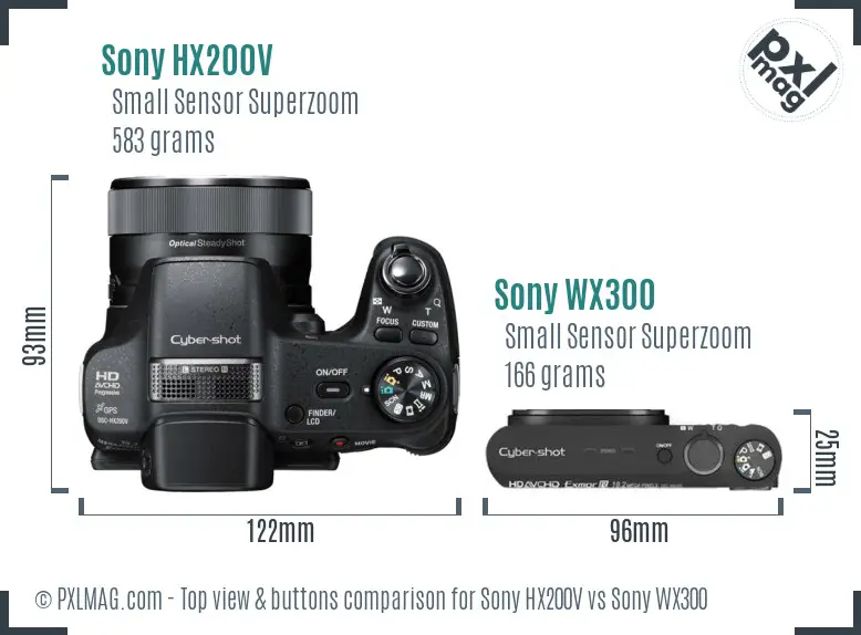 Sony HX200V vs Sony WX300 top view buttons comparison