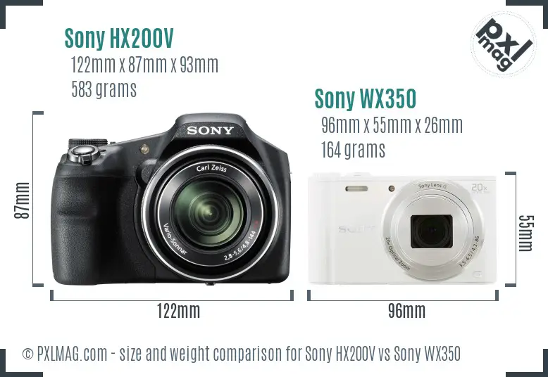 Sony HX200V vs Sony WX350 size comparison