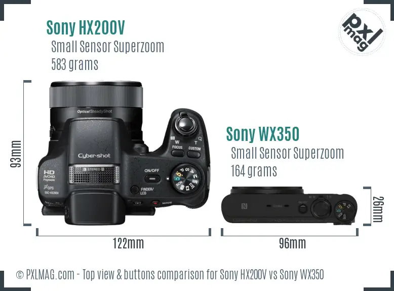 Sony HX200V vs Sony WX350 top view buttons comparison