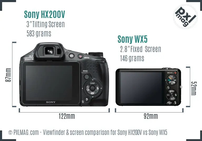 Sony HX200V vs Sony WX5 Screen and Viewfinder comparison
