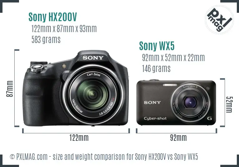 Sony HX200V vs Sony WX5 size comparison