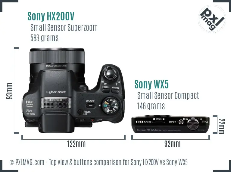 Sony HX200V vs Sony WX5 top view buttons comparison