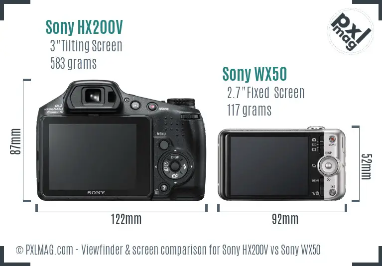 Sony HX200V vs Sony WX50 Screen and Viewfinder comparison