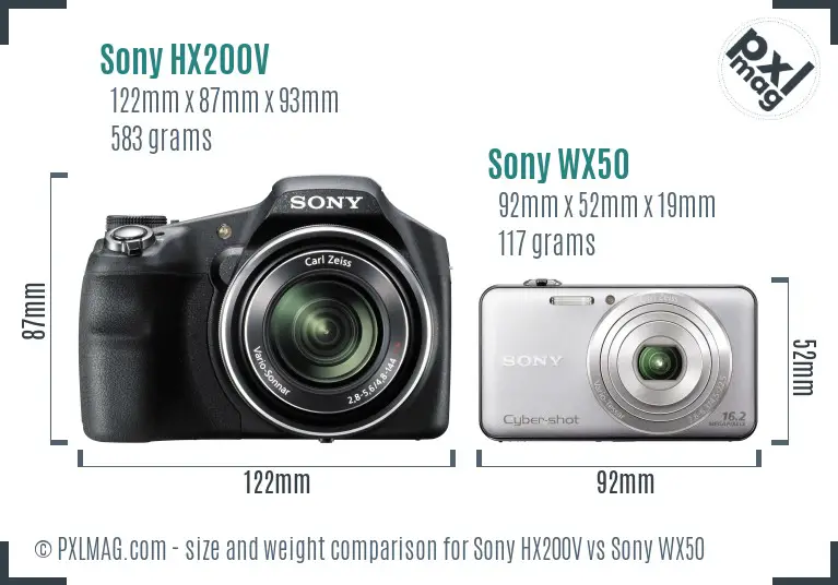 Sony HX200V vs Sony WX50 size comparison
