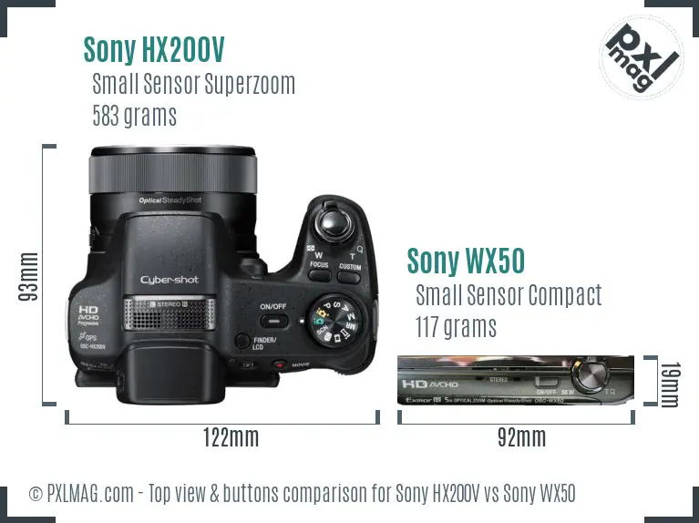 Sony HX200V vs Sony WX50 top view buttons comparison