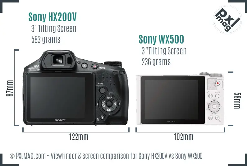 Sony HX200V vs Sony WX500 Screen and Viewfinder comparison