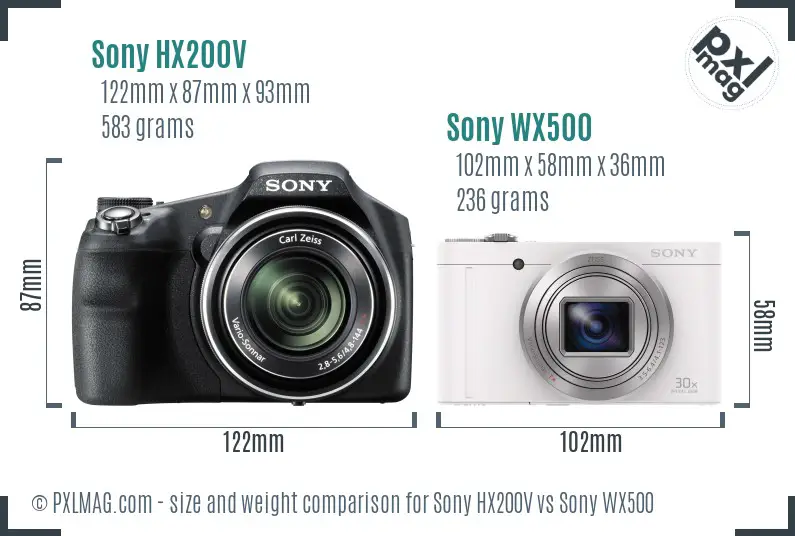Sony HX200V vs Sony WX500 size comparison