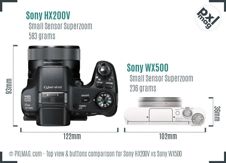 Sony HX200V vs Sony WX500 top view buttons comparison