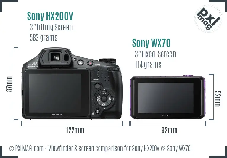 Sony HX200V vs Sony WX70 Screen and Viewfinder comparison