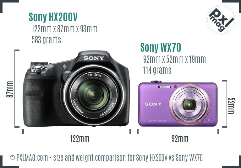 Sony HX200V vs Sony WX70 size comparison