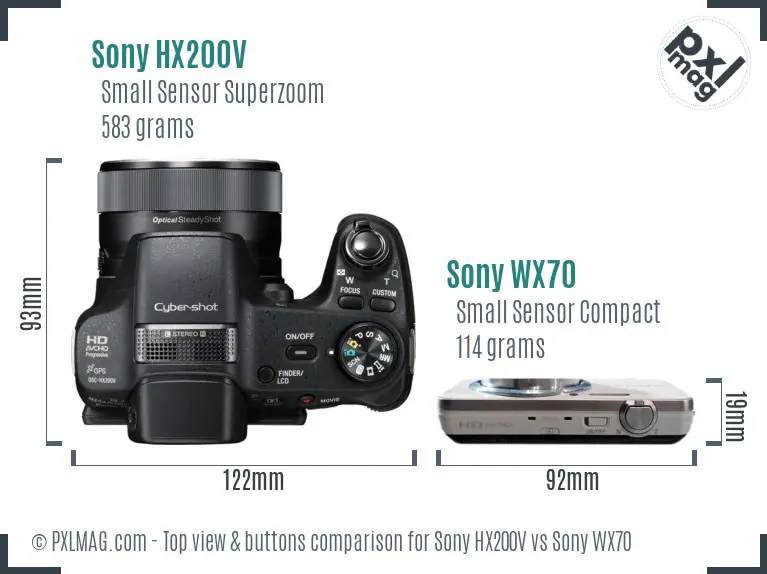 Sony HX200V vs Sony WX70 top view buttons comparison