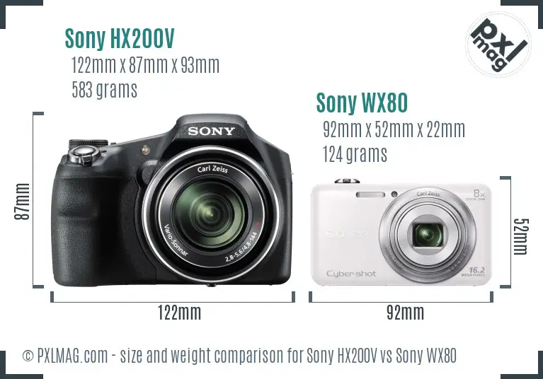 Sony HX200V vs Sony WX80 size comparison