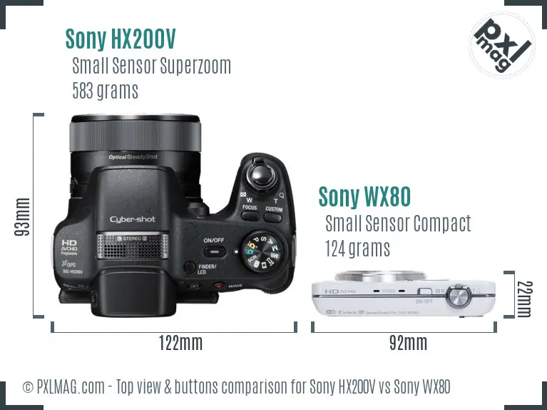 Sony HX200V vs Sony WX80 top view buttons comparison