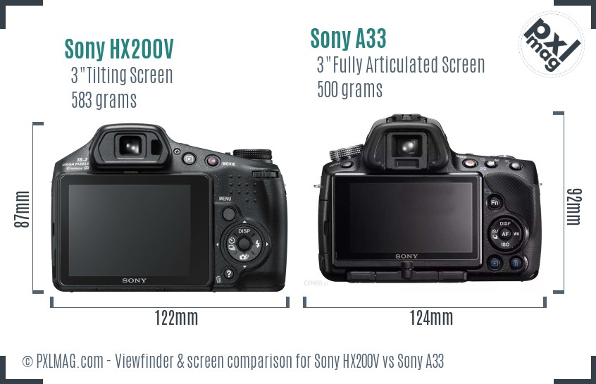 Sony HX200V vs Sony A33 Screen and Viewfinder comparison