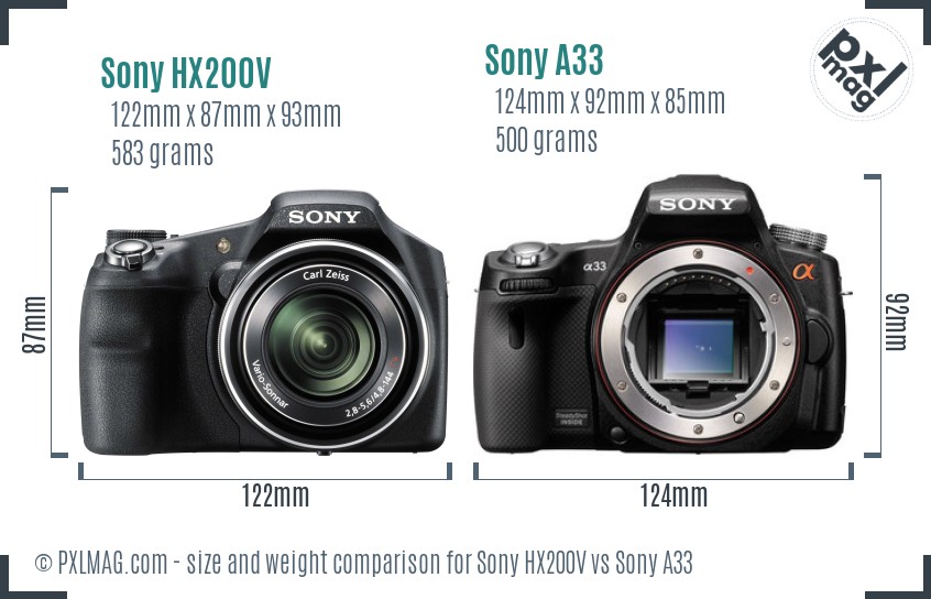 Sony HX200V vs Sony A33 size comparison