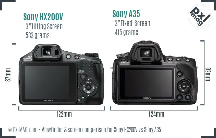 Sony HX200V vs Sony A35 Screen and Viewfinder comparison