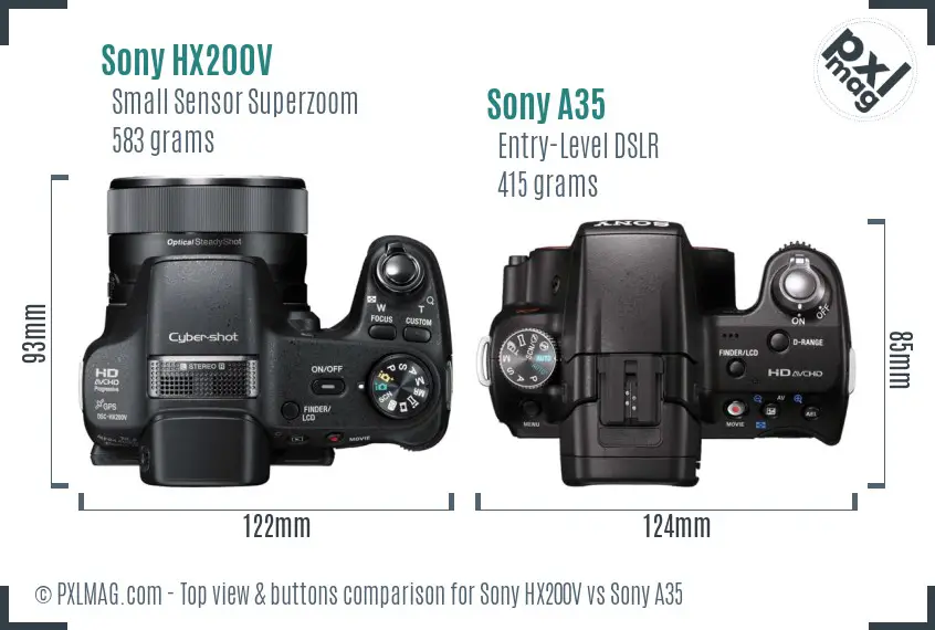 Sony HX200V vs Sony A35 top view buttons comparison