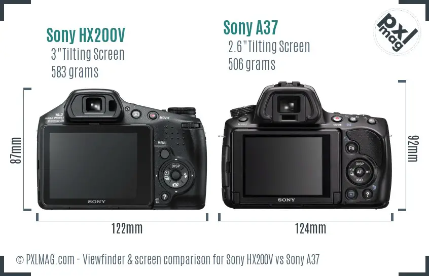 Sony HX200V vs Sony A37 Screen and Viewfinder comparison