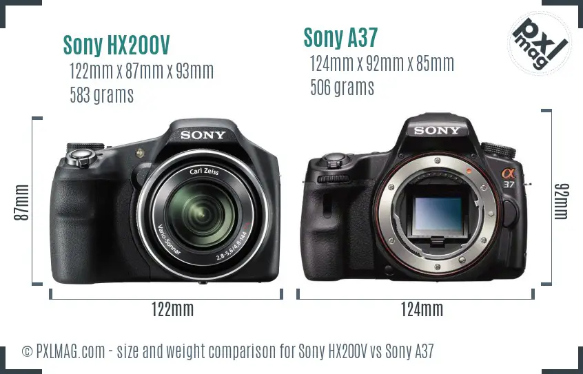 Sony HX200V vs Sony A37 size comparison