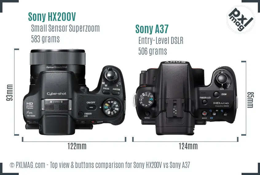 Sony HX200V vs Sony A37 top view buttons comparison