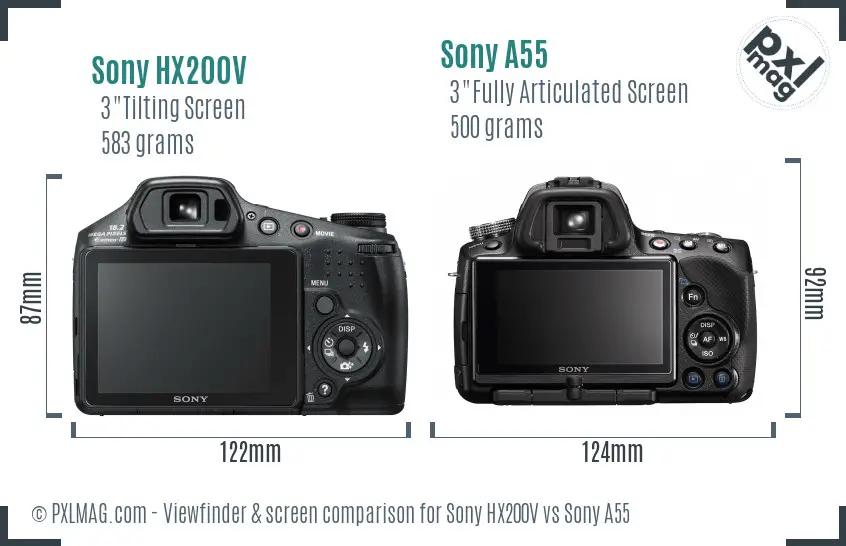 Sony HX200V vs Sony A55 Screen and Viewfinder comparison