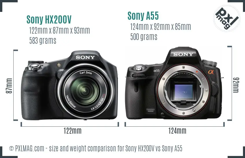 Sony HX200V vs Sony A55 size comparison
