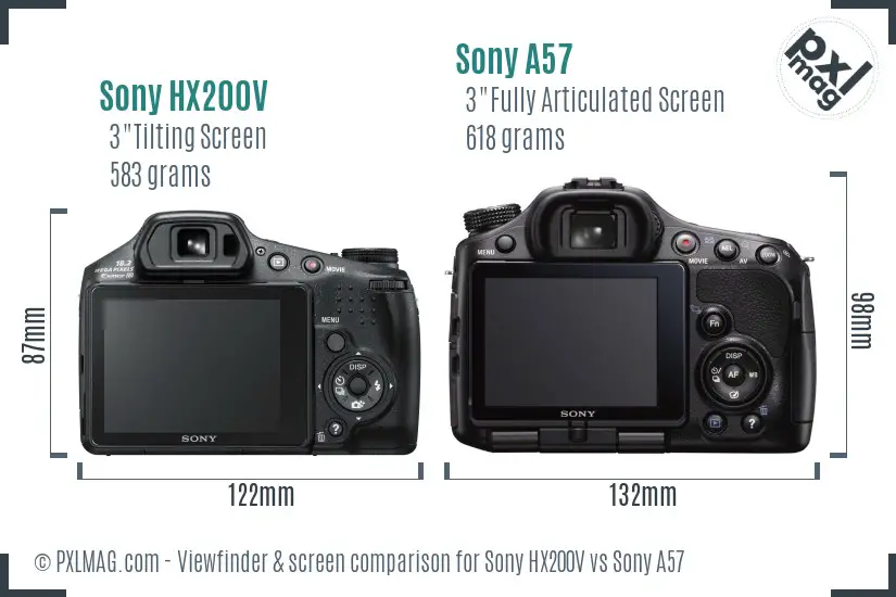 Sony HX200V vs Sony A57 Screen and Viewfinder comparison