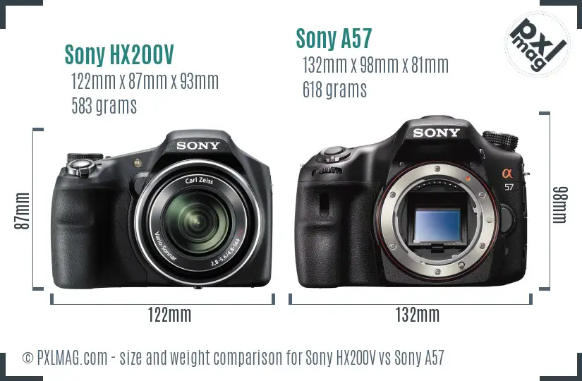 Sony HX200V vs Sony A57 size comparison