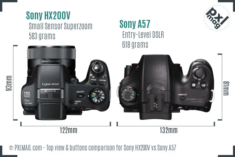 Sony HX200V vs Sony A57 top view buttons comparison